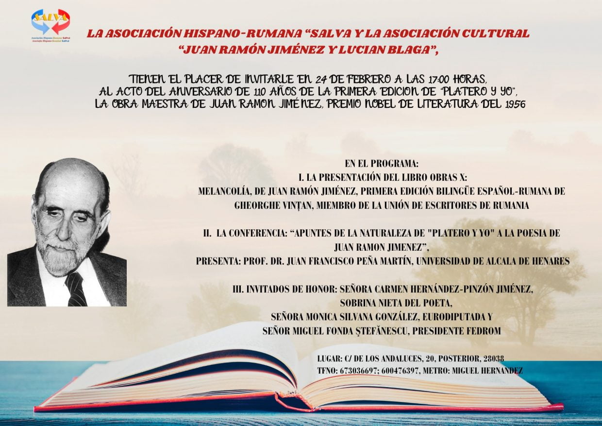 ACTO DEL ANIVERSARIO DE 110 AÑOS DE LA PRIMERA EDICIÓN DE “PLATERO Y YO”, LA OBRA MAESTRA DE JUAN RAMÓN JIMÉNEZ, PREMIO NOBEL DE LITERATURA DEL 1956.