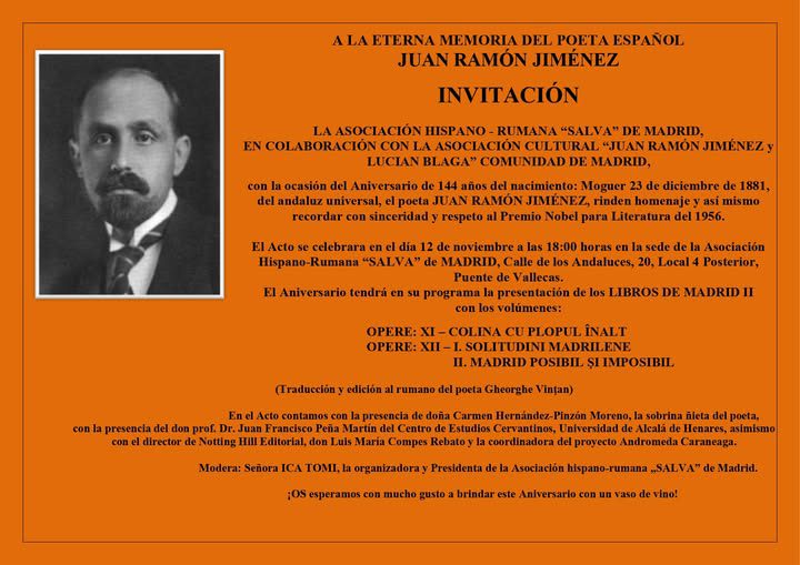 Gheorghe Vintan va prezenta COLINA CU PLOPUL INALT ; SOLITUDINI MADRILENE si MADRID POSIBIL SI IMPOSIBIL.