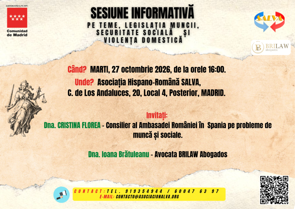 sesiune informativă pe Teme, Legislația muncii, securitate socială și VIOLENȚA DOMESTICĂ 27.10.2026